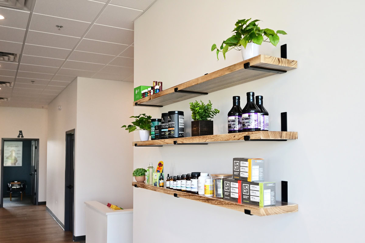 Product shelving.