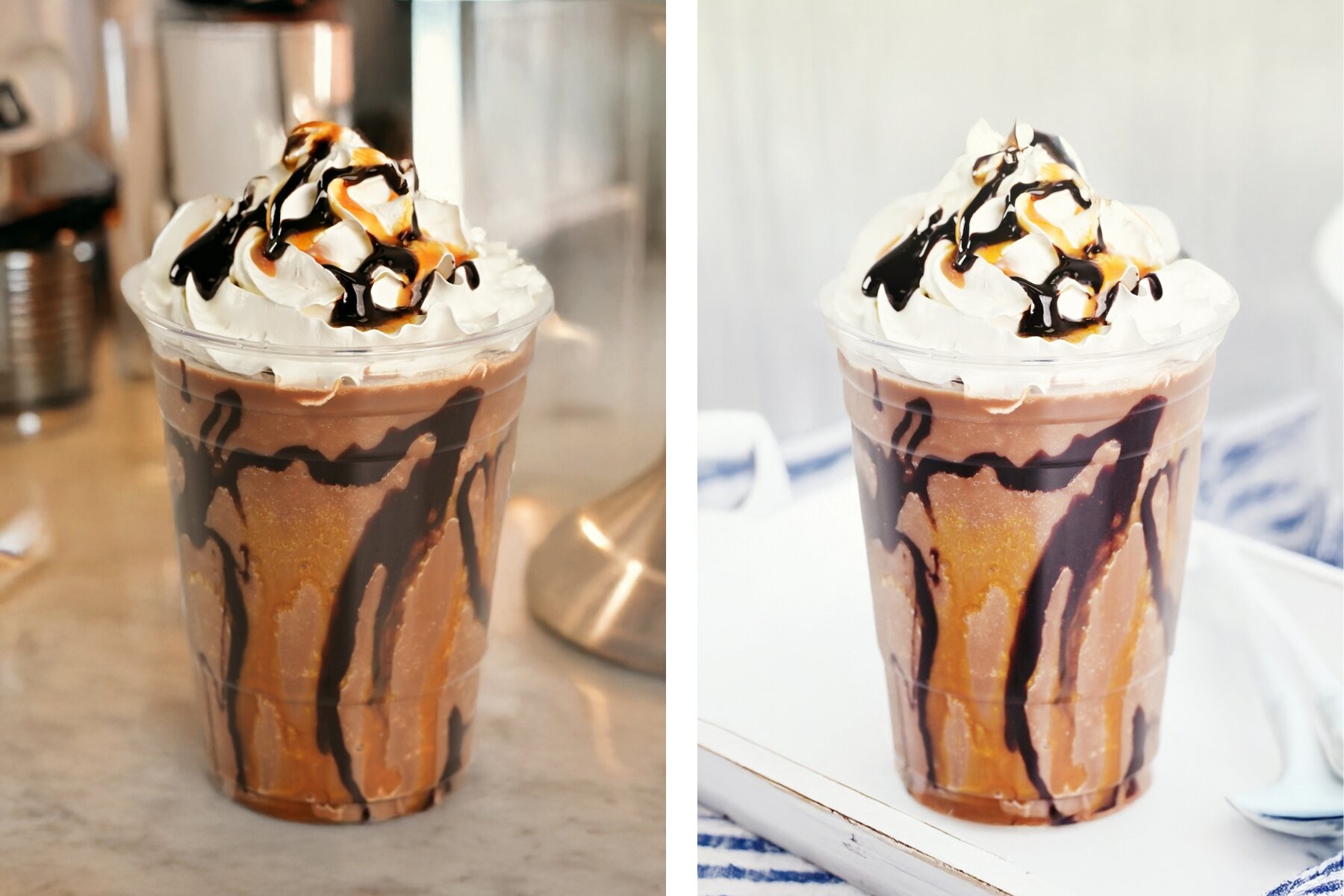 Two coffee drinks.
